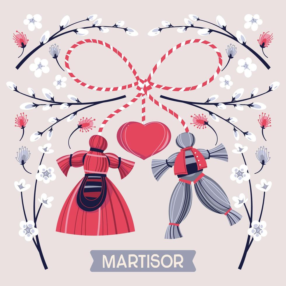 Martisor Illustration mean Moldovan Romanian amd Bulgarian symbol for spring beginning vector