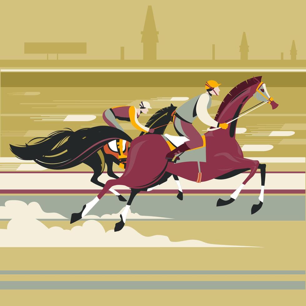 Illustration of two racing horses in action competing with each other vector