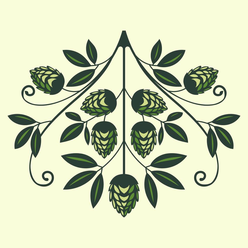 hop on a branch with leaves. Humulus lupulus illustration for beer packaging and pattern vector