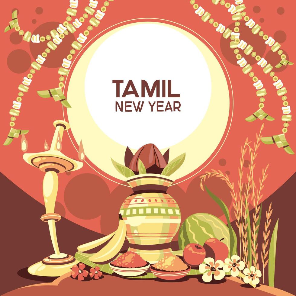 Happy Tamil New Year Greetings Illustration vector