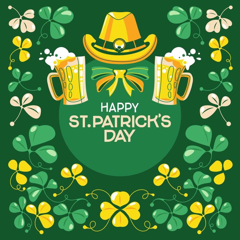 Happy St. Patricks Day handwriting with beer background illustration vector