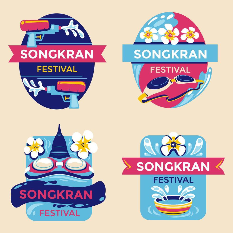 Set of Songkran Label mean Thailand Traditional New Years Day vector