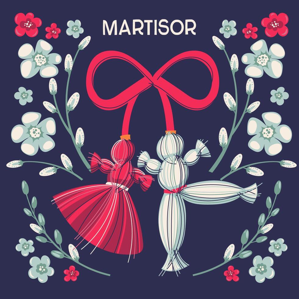 Martisor Illustration mean Moldovan Romanian amd Bulgarian symbol for spring beginning vector