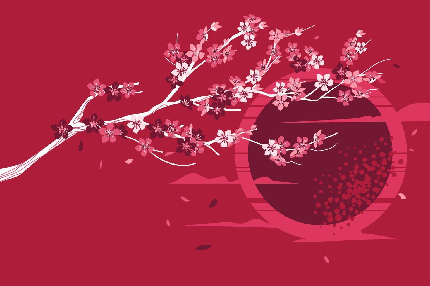 Japanese Cherry Blossoms Kimono Yukata Pink Red Colorful vector