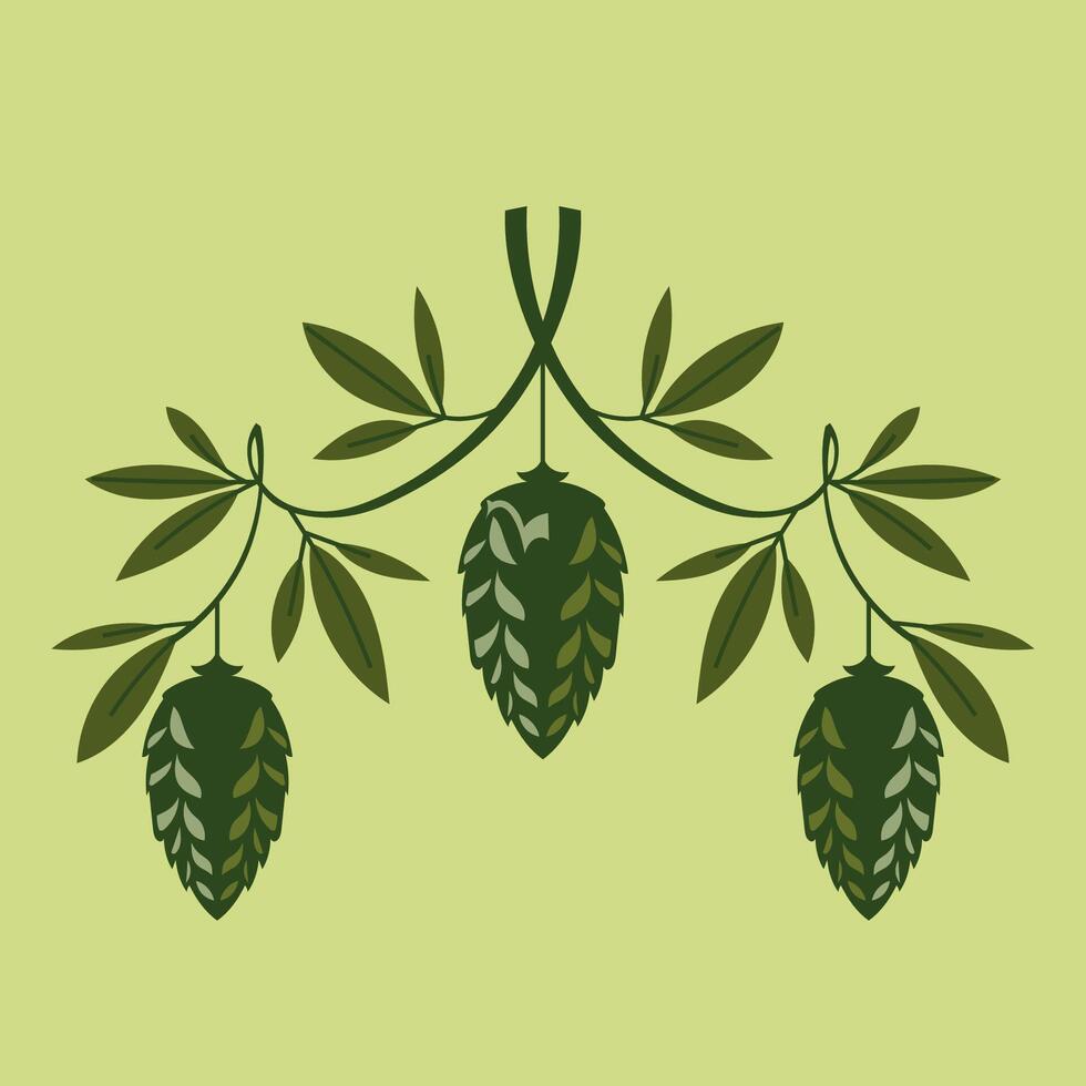 Hops plant and hop leaves isolated on green background vector