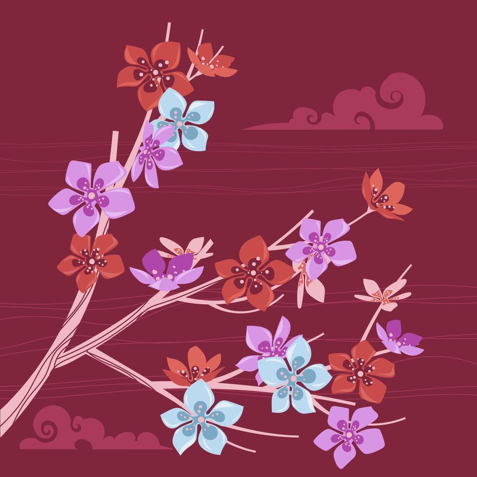 A blossoming sakura cherry blossom branch vector
