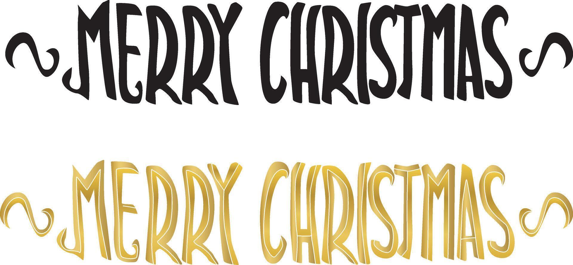 Gold and black Merry Christmas text, lettering and typography vector