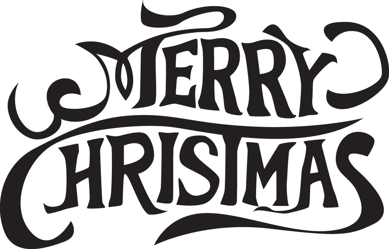 Merry Christmas text, lettering and typography graphics combined with little shapes vector