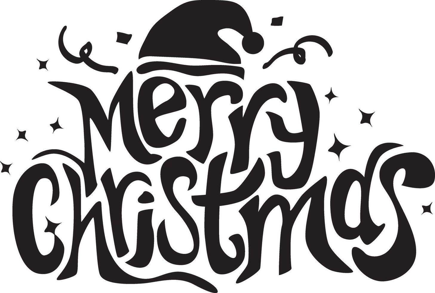 Merry Christmas text, lettering, typography and hat combination vector