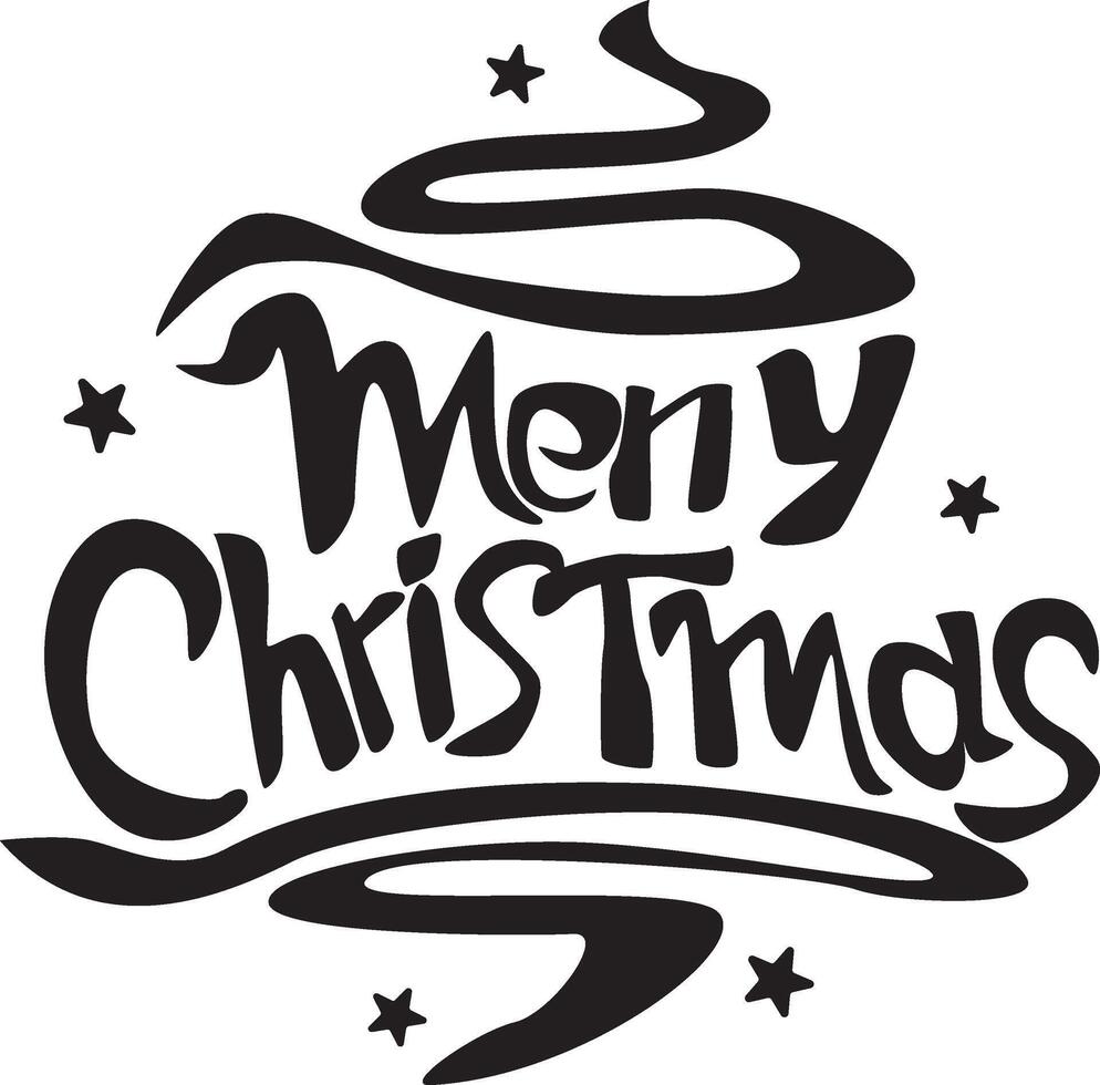 Merry Christmas text, lettering, typography and abstract line combination vector