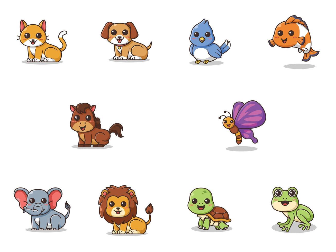 Cute Animals Cartoon Set Illustration. vector