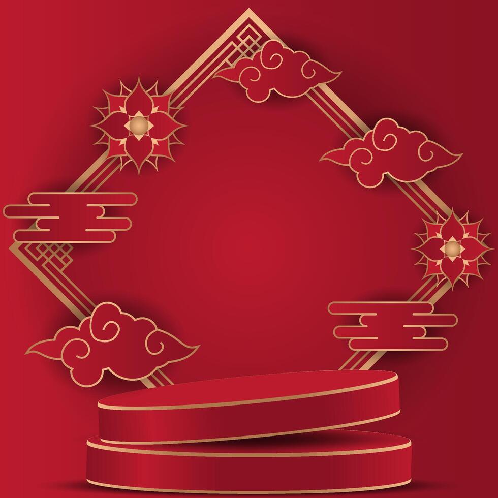 chinese new year background with gold and red decorations vector