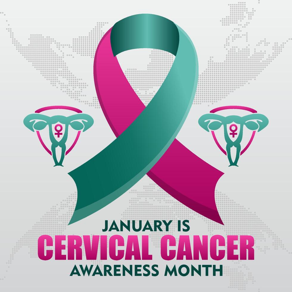 a pink ribbon with the words january is cervical cancer awareness month vector