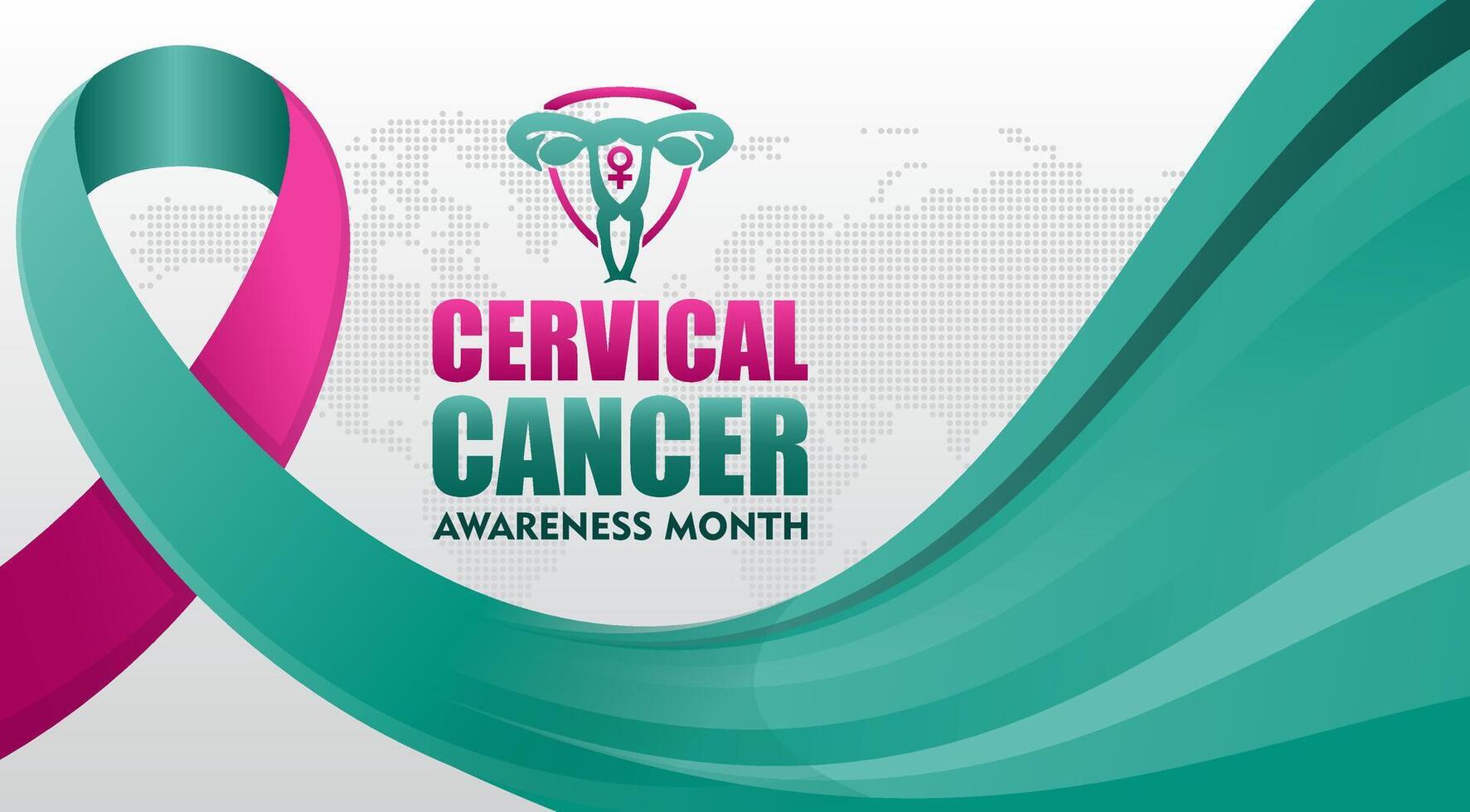 a pink ribbon with the words cervical cancer awareness month vector