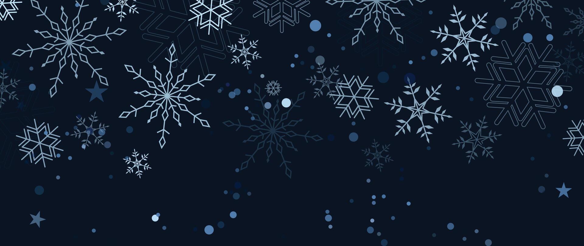 Elegant winter snowflake background illustration. Decorative snowflake and snowfall on navy blue background. Design suitable for invitation card, greeting, wallpaper, poster, banner. vector