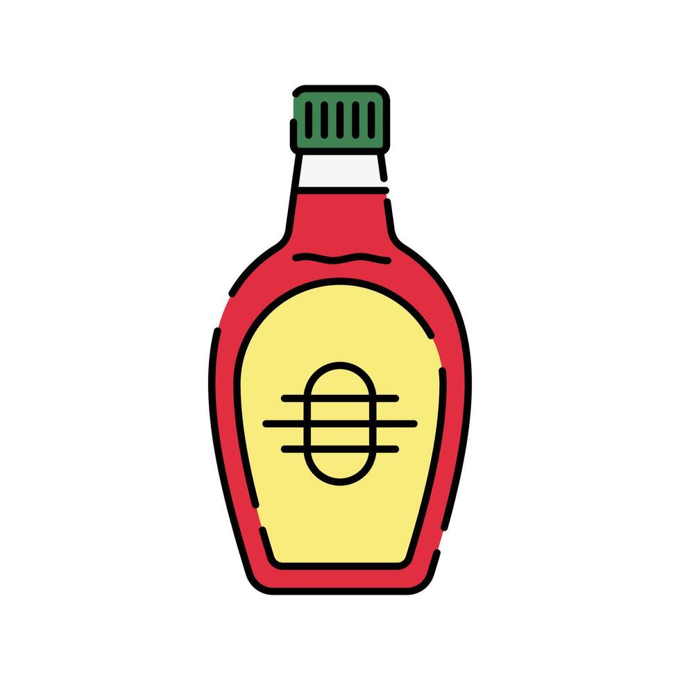 Syrup bottle Icon Illustration with bright colour palette in flat design style Ideal for cafe branding, menus, and coffee-themed designs. vector