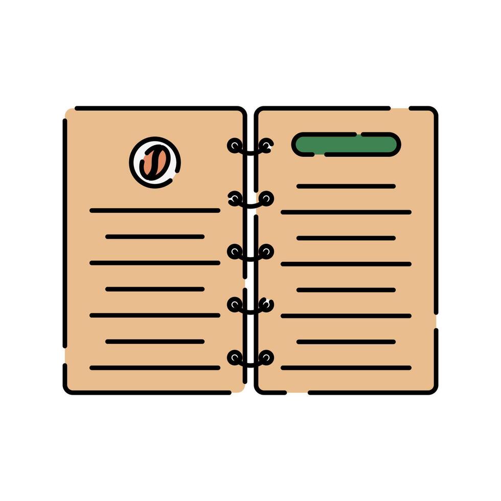 Open menu book Icon Illustration with bright colour palette in flat design style Ideal for cafe branding, menus, and coffee-themed designs. vector