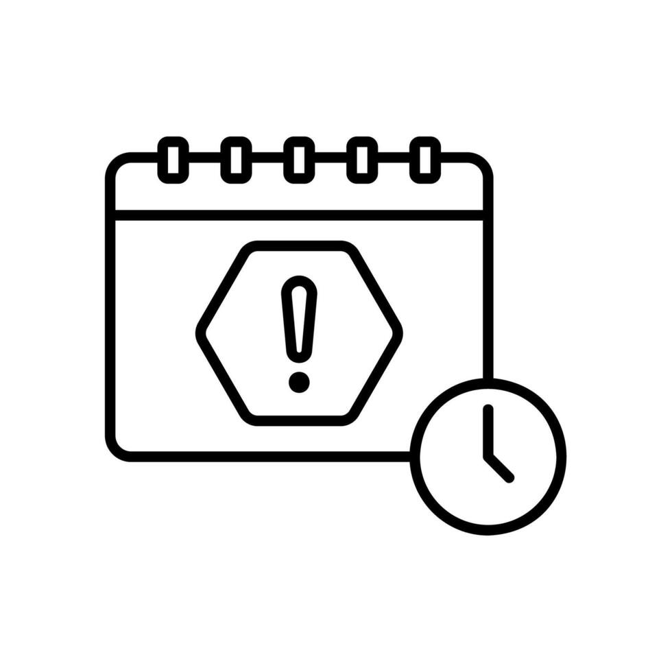 Deadline icon with calendar, clock and warning sign vector