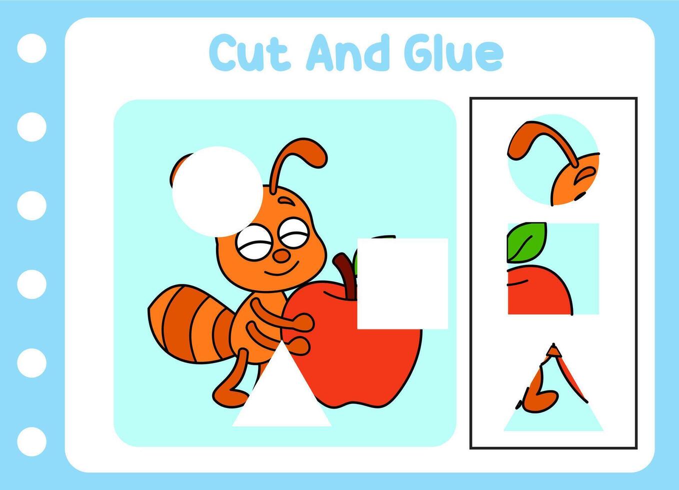cut and glue for kids. cute ant. puzzle game . vector