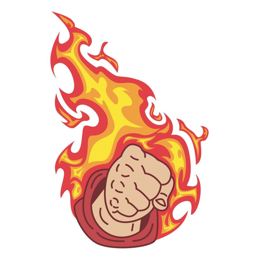 illustration of a grasping hand with a burning fire vector