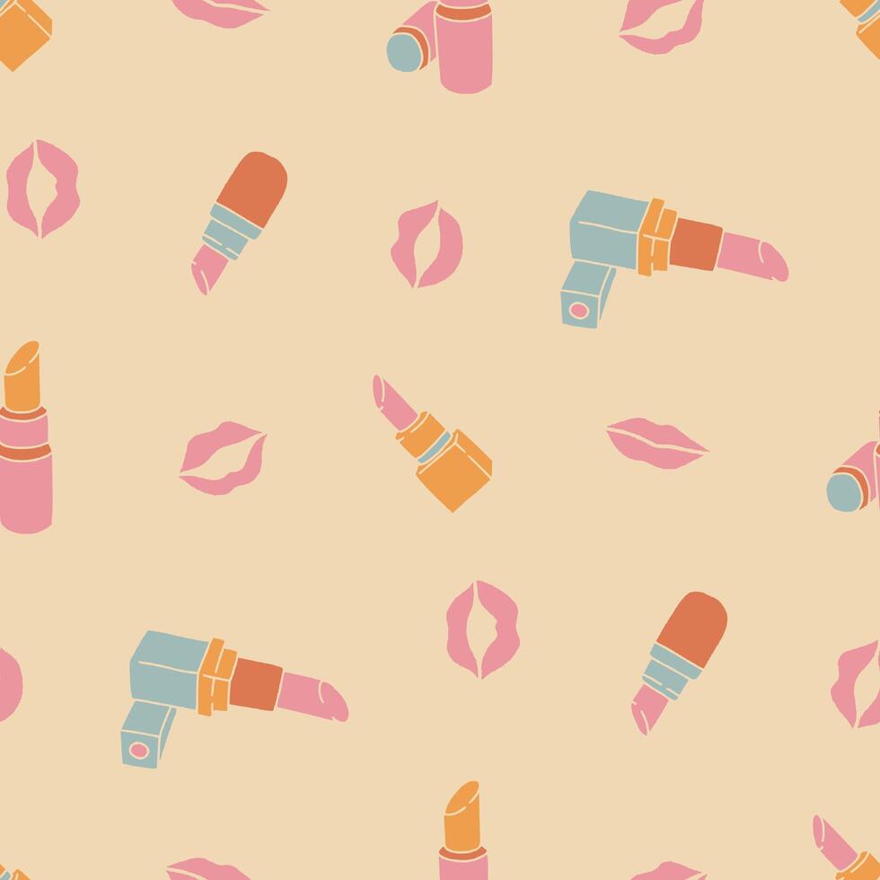 Lipstick Beauty Female Seamless Pattern illustration for Print, Wallpaper, Decoration. vector