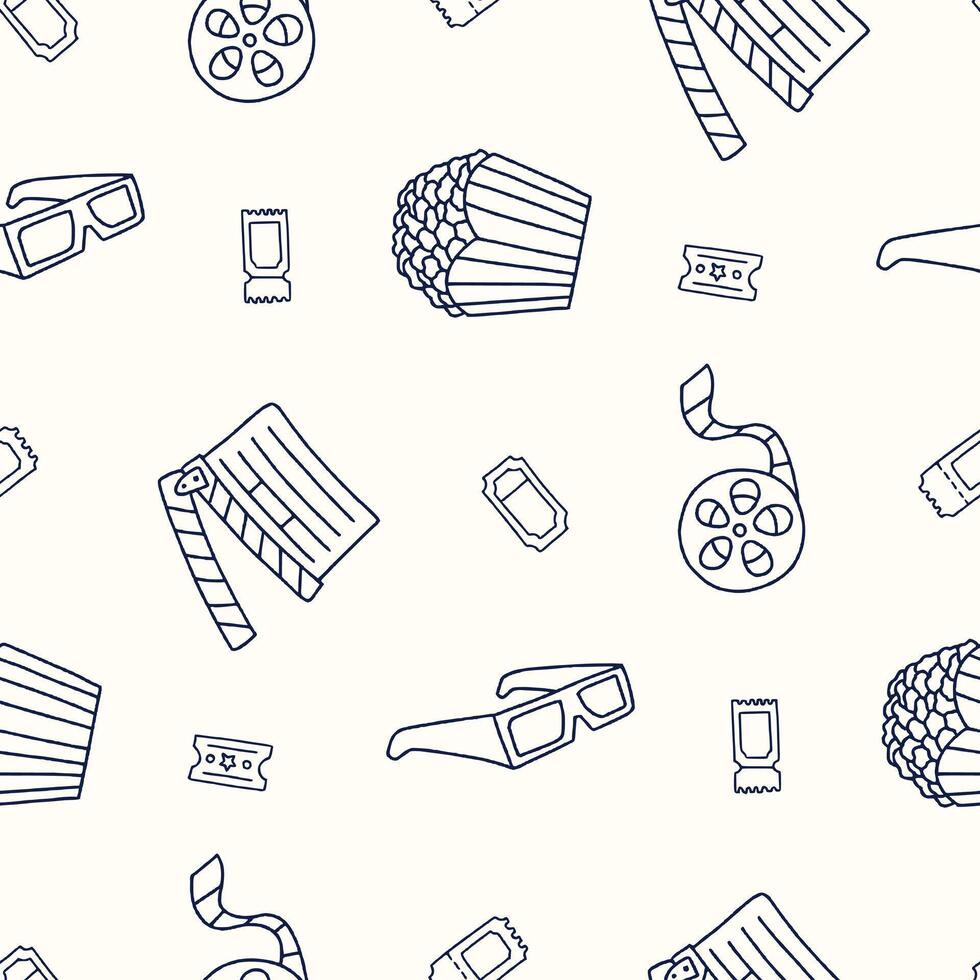 Outline Cinema Movie Film Seamless Pattern illustration for Print, Wallpaper, Decoration. vector