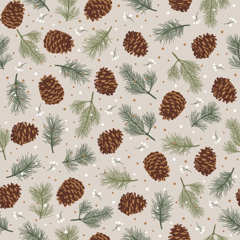 Seamless Christmas Pine Cone With Fir And Berries On Natural Background vector