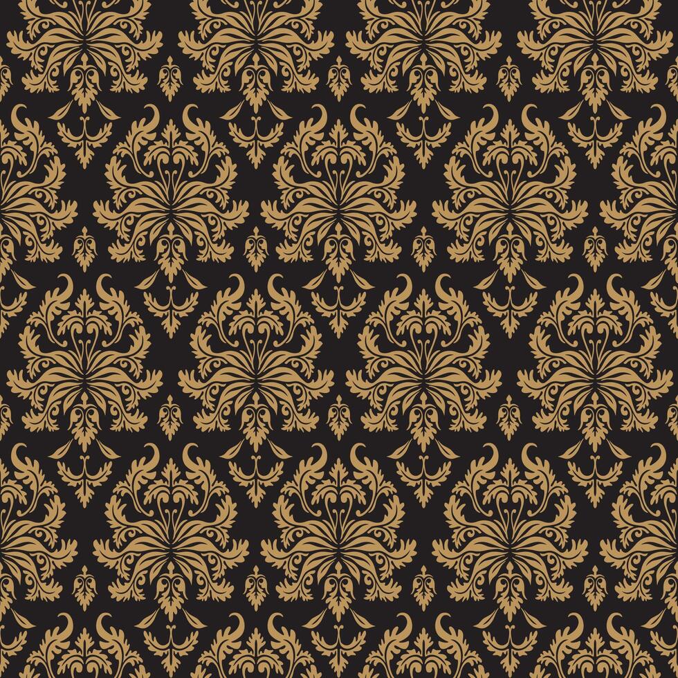 Seamless Damask Baroque Vintage Pattern On Black Background vector