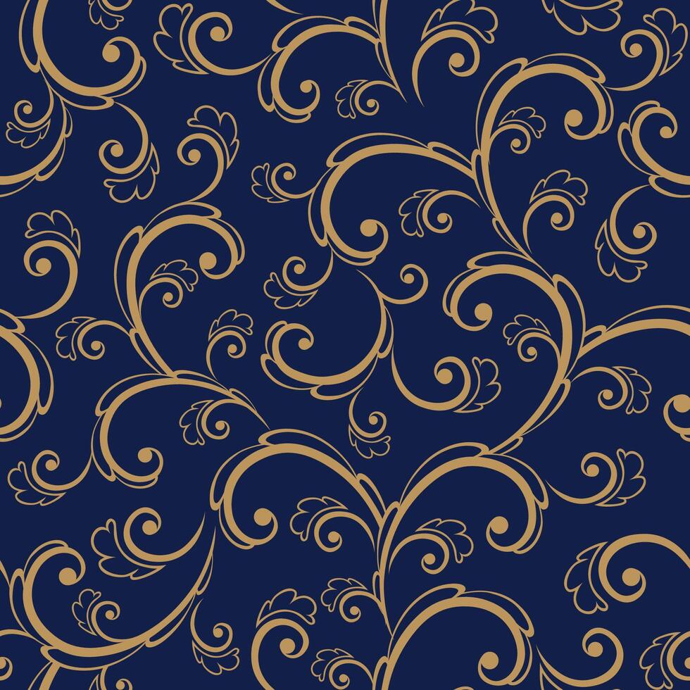 Seamless Swirls Scroll Pattern On Blue Background vector