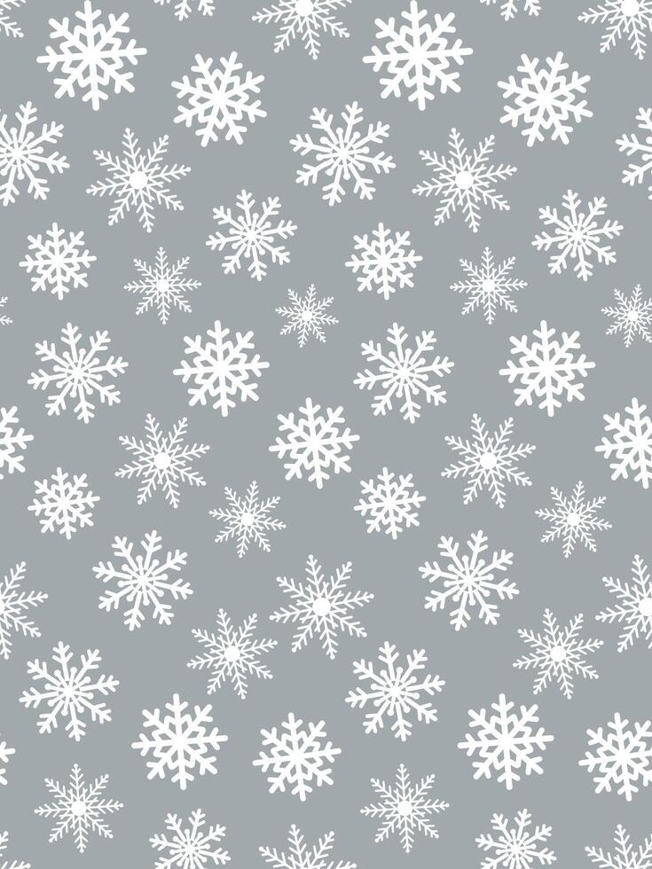 Seamless Christmas White Snowflakes Pattern On Gray Background vector