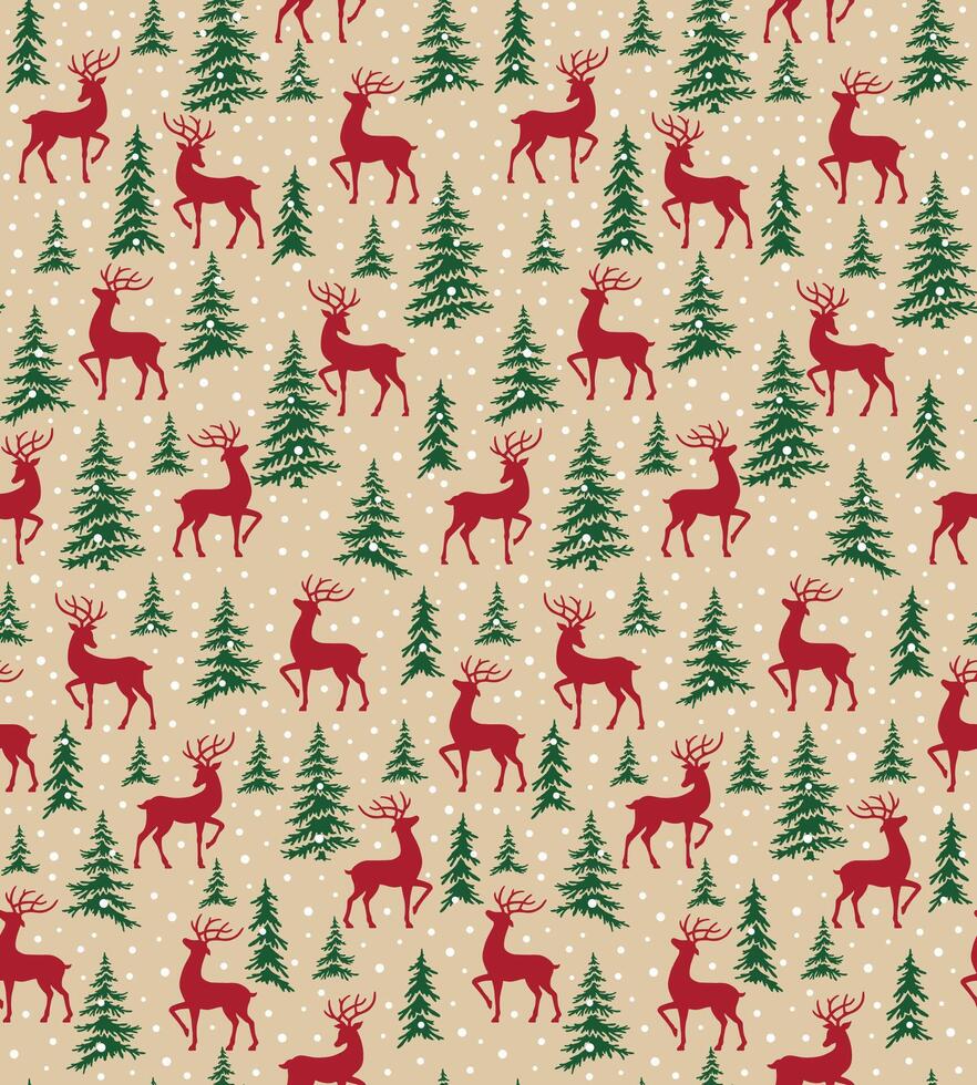 Seamless Christmas Tree And Deer On Natural Background vector