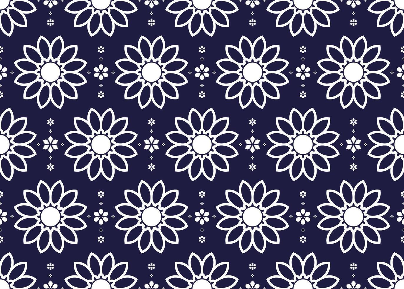 Seamless white Lotus blooming design on dark blue background, ethnic fabric seamless pattern, design for cloth, carpet, batik, wallpaper, wrapping etc. vector