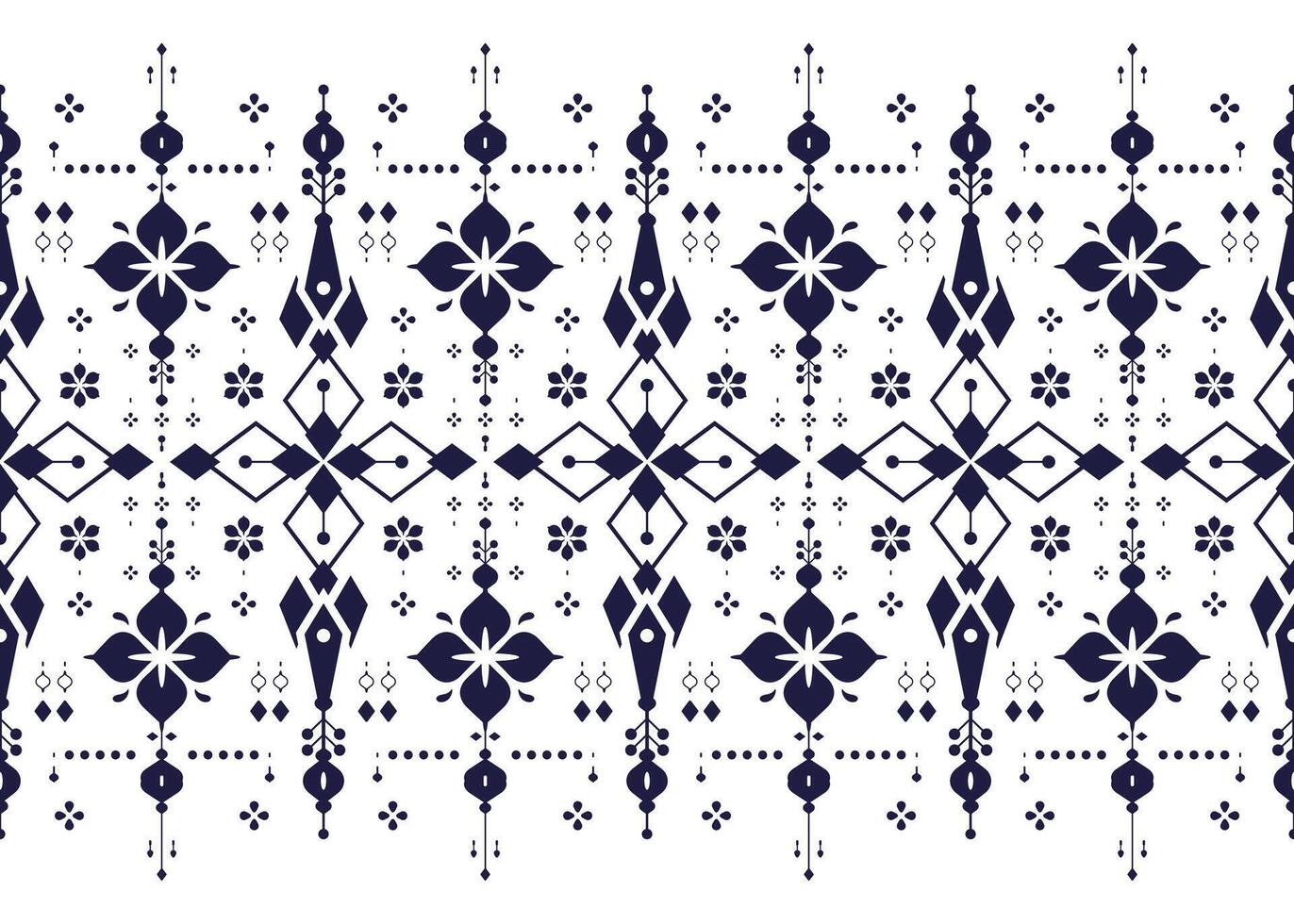 Dark bule geometric ethnic fabric seamless pattern thai style on White background, design for cloth, carpet, batik, wallpaper, wrapping etc. vector