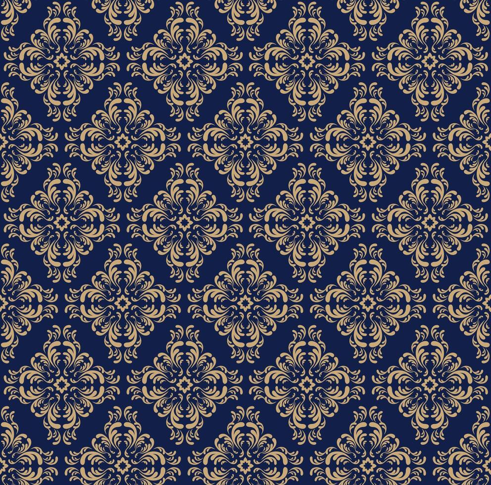 Seamless Damask Baroque Pattern On Blue Background vector