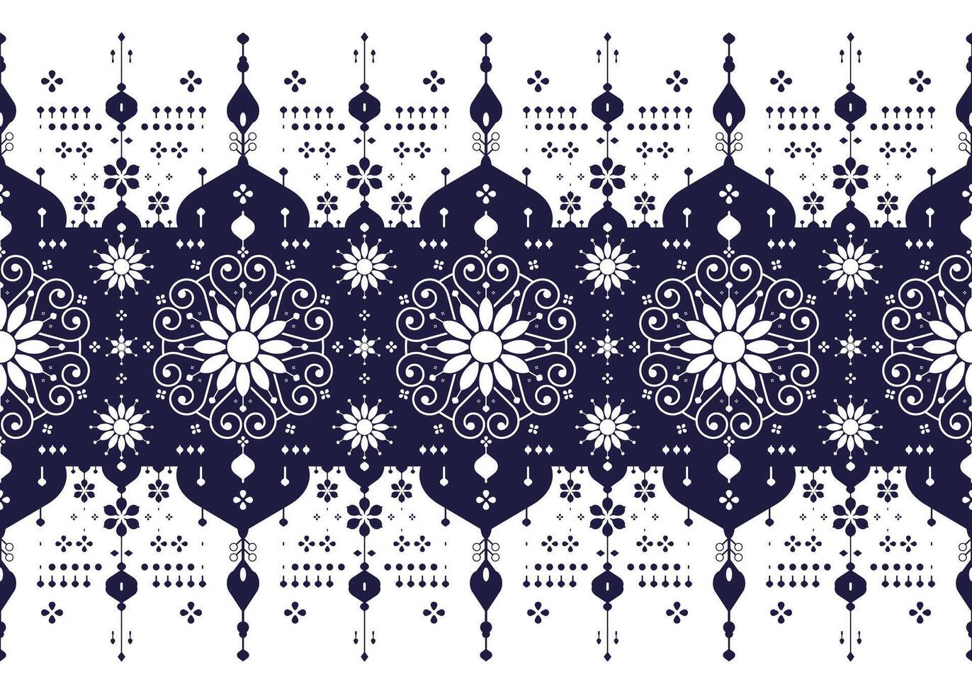 geometric and mandalas ethnic fabric seamless pattern, blue and white color, design for cloth, carpet, batik, wallpaper, wrapping etc. vector