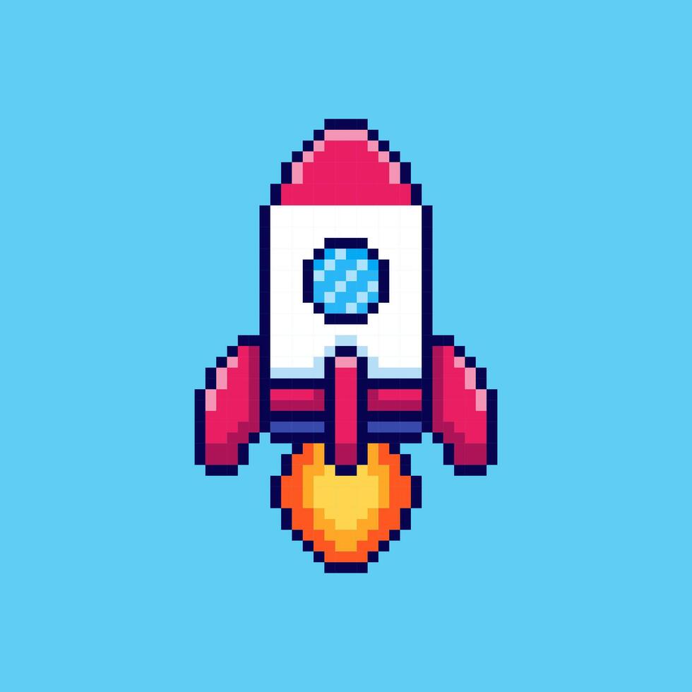 Pixel art Rocket Launch game asset design vector