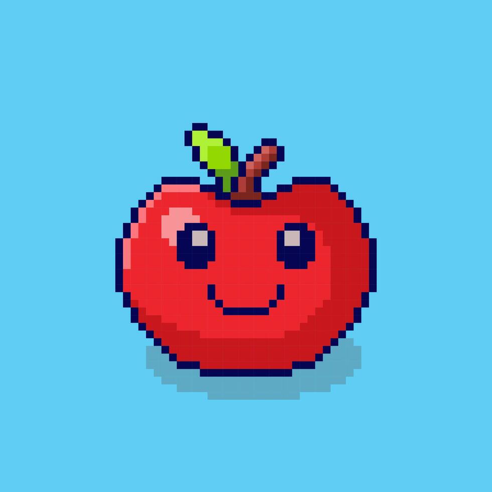 Pixel art Smiling Red Apple game asset design vector