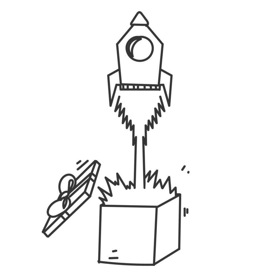 a drawing of a rocket launching out of a box vector