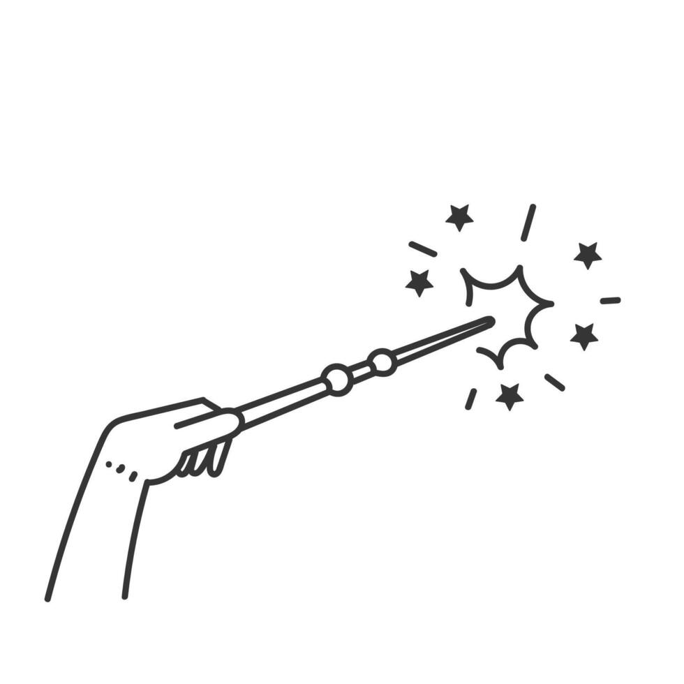 a hand holding a magical wand with stars on it like wizard vector