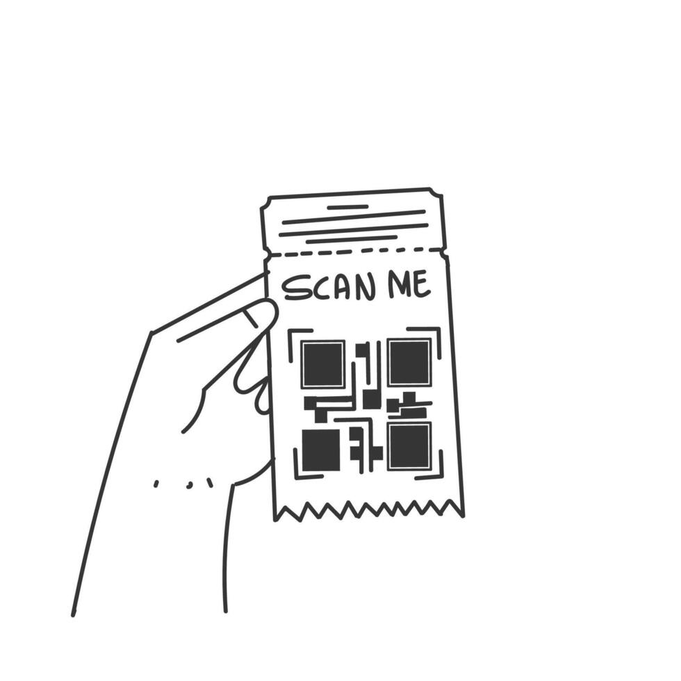a hand holding a paper with a QR code vector