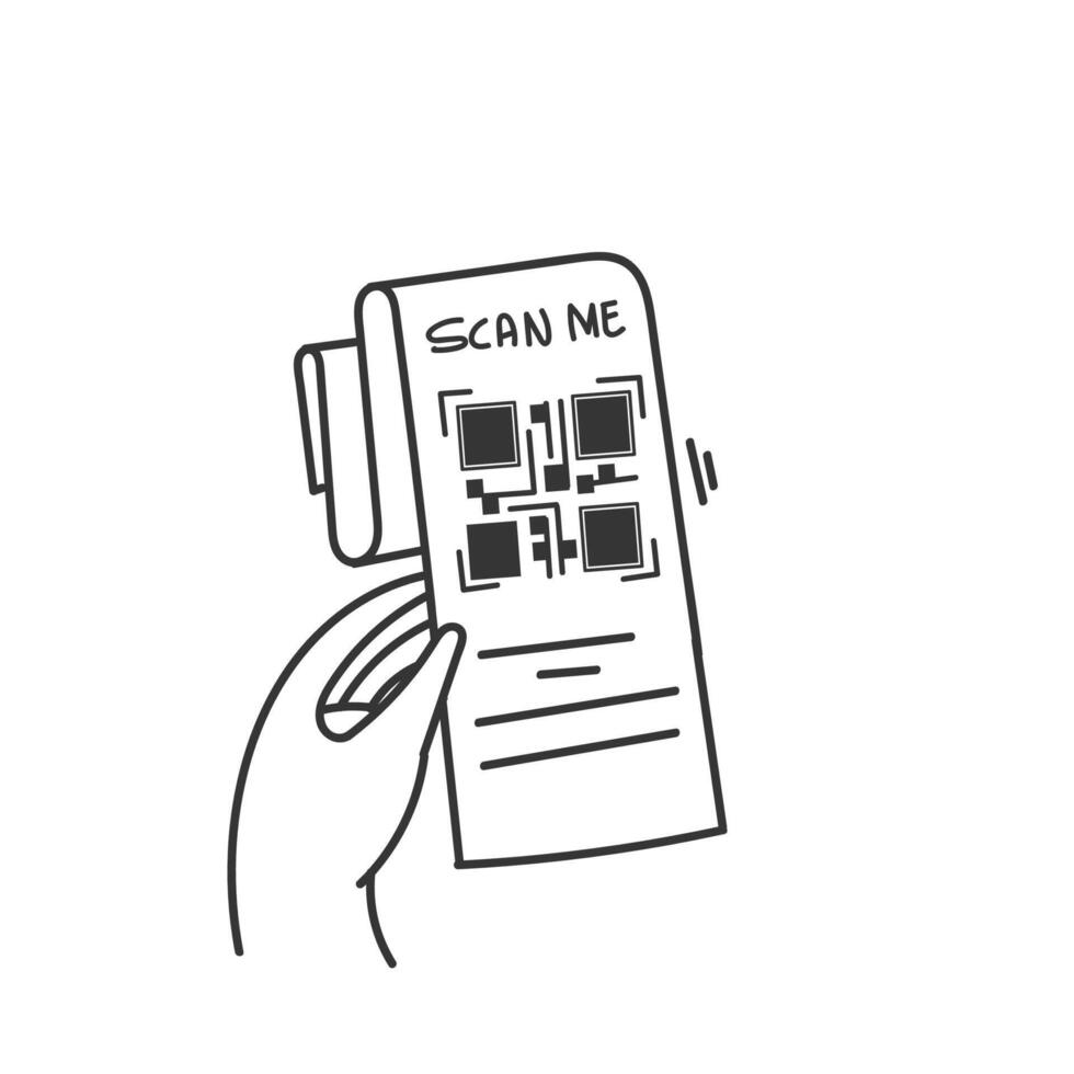 a hand holding a paper with a QR code on it vector