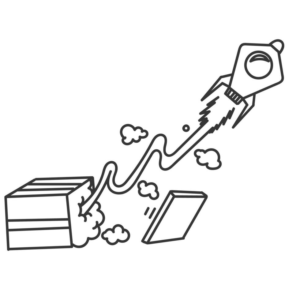 a drawing of a rocket launching out of a box vector