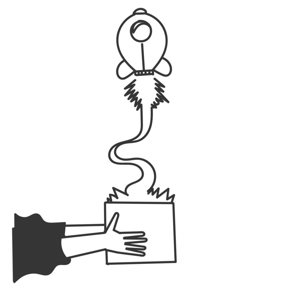 a cartoon hand holding a rocket and a box vector