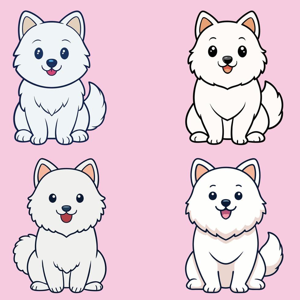 Set of Cute Japanese Spitz Dog Sitting isolated illustration vector