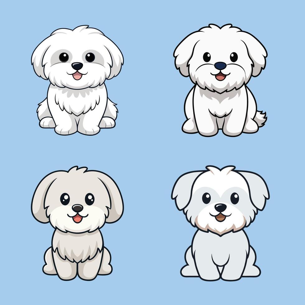 Cute Maltese Dog Sitting isolated illustration Bundle vector