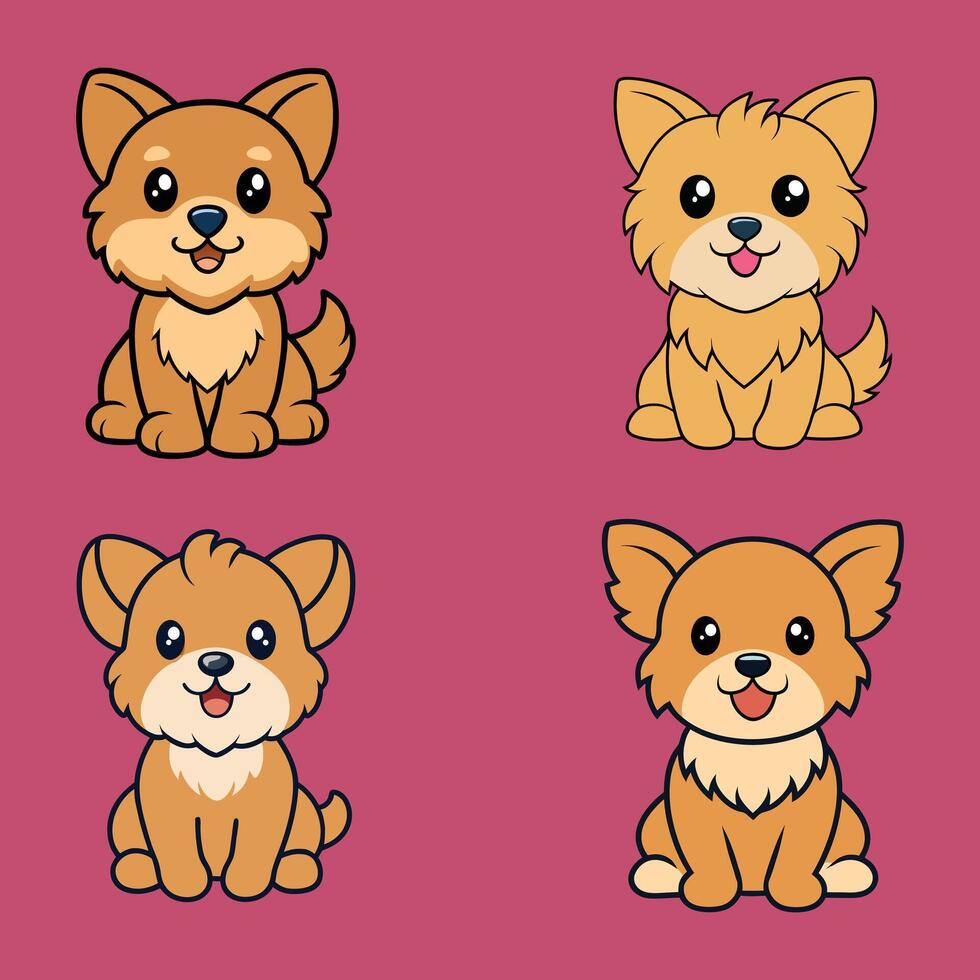 Cute Yorkie Dog Sitting isolated illustration Bundle vector