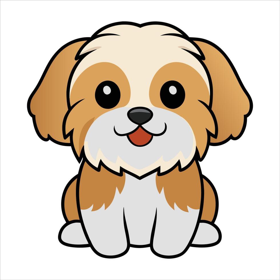 Joyful Cartoon Lhasa Apso Puppy Sitting Playfully vector