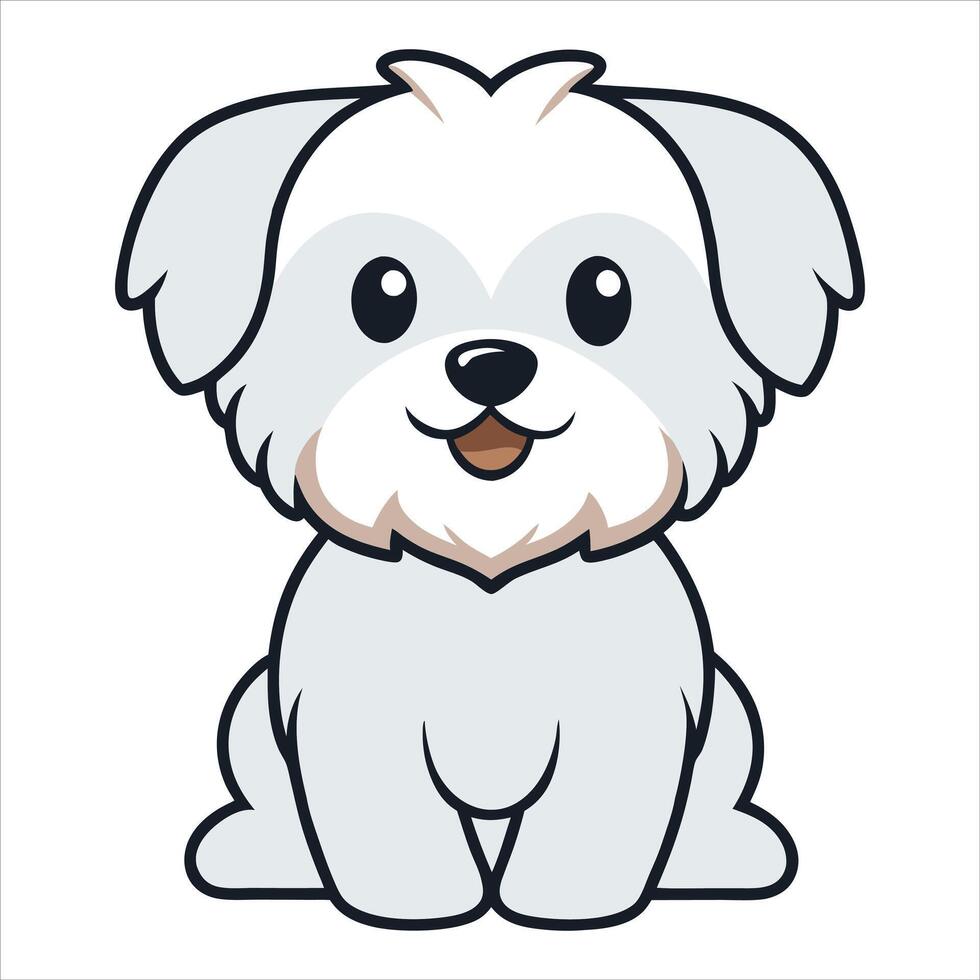 Fluffy Maltese Puppy Sitting Happily vector