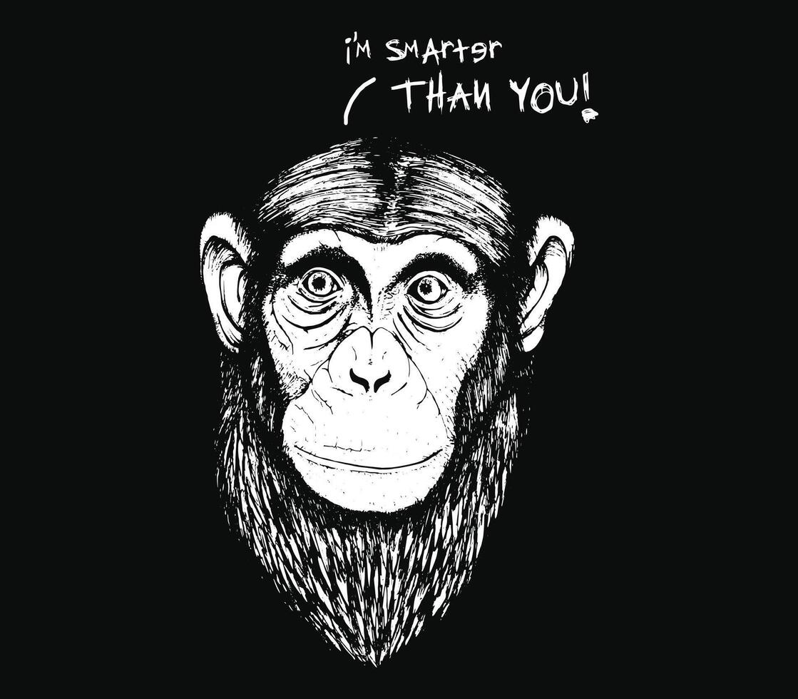hand drawing portrait of a chimpanzee monkey on isolated black background vector