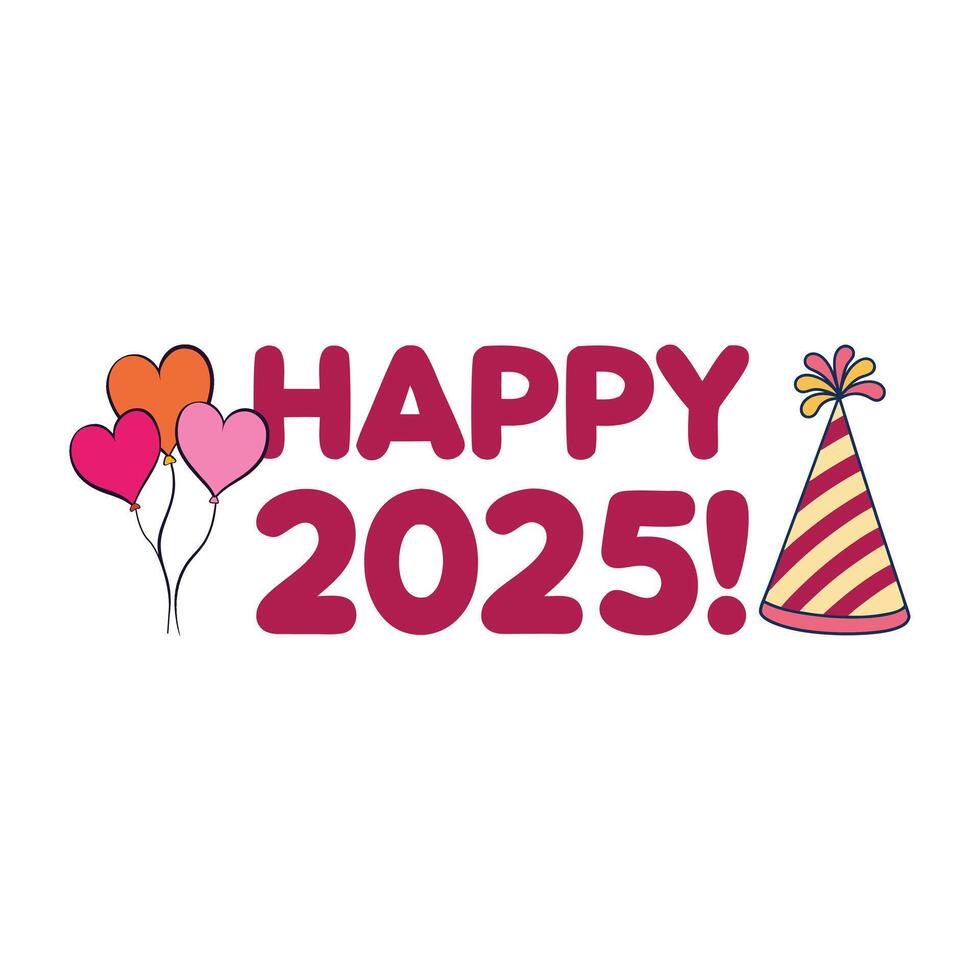 Happy 2025 Typography Design , Happy New Year Clipart illustration vector